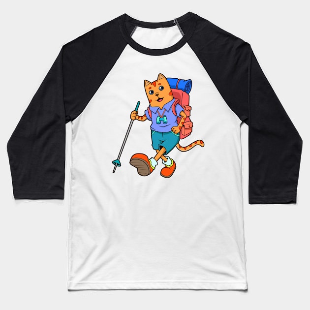 Casual cat hikes - Hiking Baseball T-Shirt by Modern Medieval Design